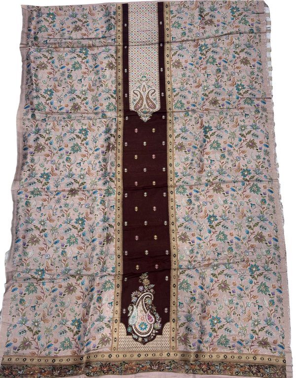 Buble Pink with brown Maharani Unstitched Suits