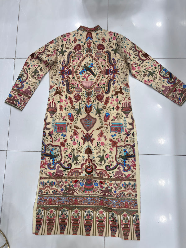 One-of-a-Kind Handmade Kashmiri Shikargah Embroidered Long Coat