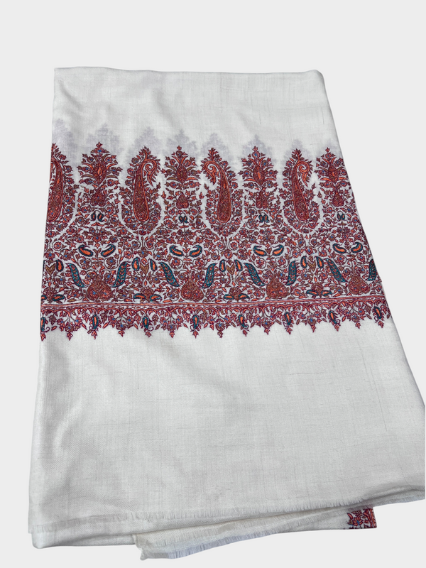 Pure Pashmina Hand-Embroidered Sozni Border Shawl - 02 - Tajmehalhandicrafts