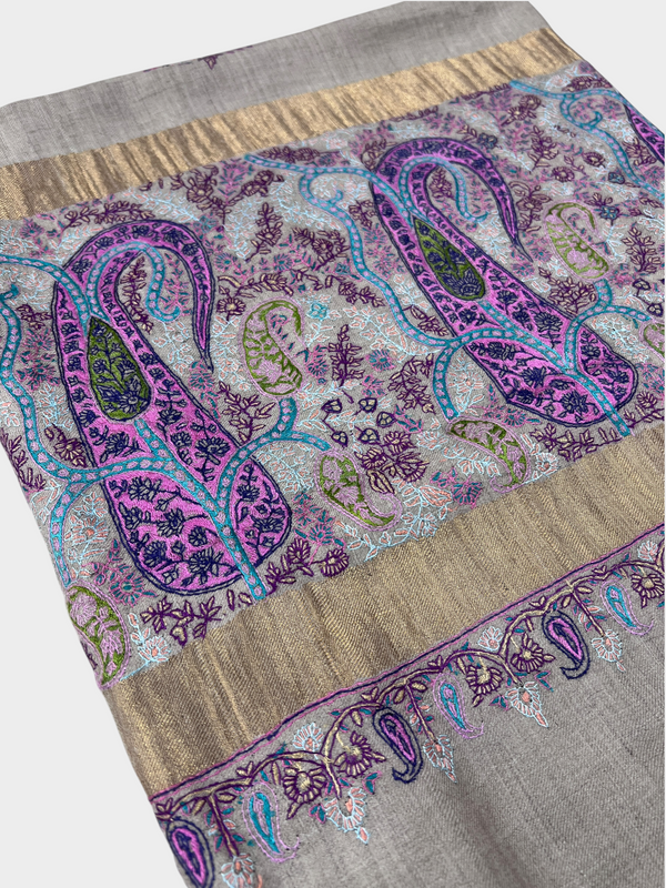 Hand-Embroidered Sozni Border with a Touch of Moonlight - Tajmehalhandicrafts