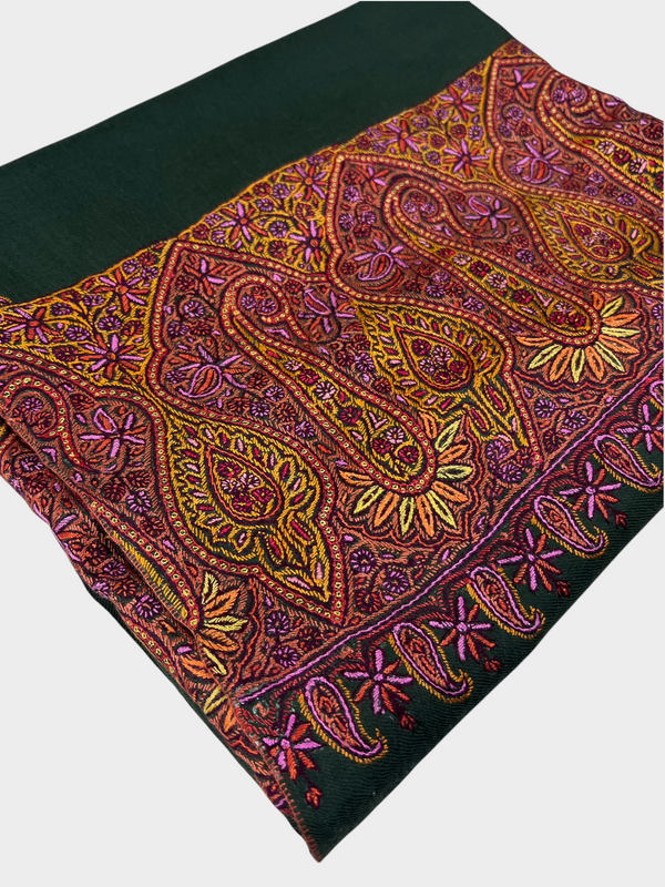 Pure Pashmina Hand-Embroidered Sozni Border Shawl - 03 - Tajmehalhandicrafts