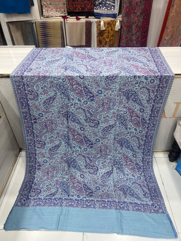 Blue Shades Double-Sided Reversible Kani Shawl | 2.75 Yards
