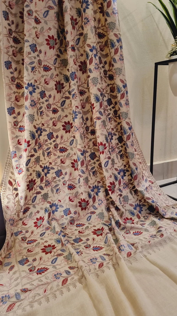 Multi Nalki Work Embroidered Pashmina Shawl