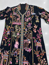 One-of-a-Kind Handmade Kashmiri Shikargah Coat – Black Multicolor Floral Embroidery