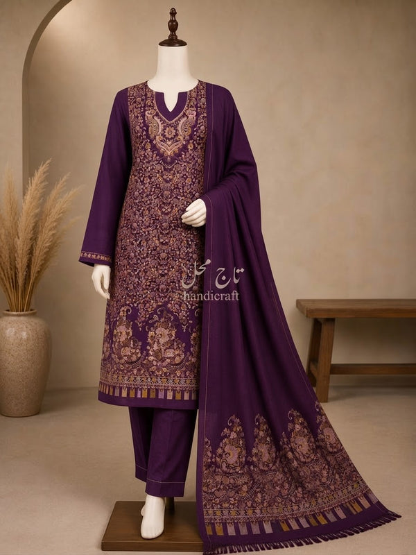 3-Piece Kani Woolen unstitched Suit | Luxury Traditional Wool Suit