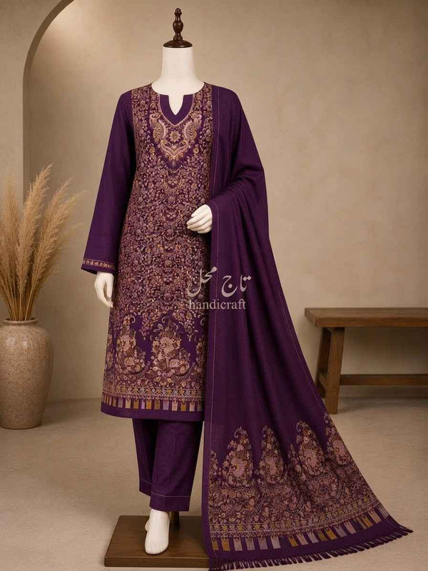 3-Piece Kani Woolen unstitched Suit | Luxury Traditional Wool Suit