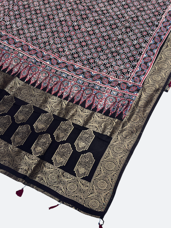 Zari Work Ajrakh Print Pure Modal Silk Dupatta