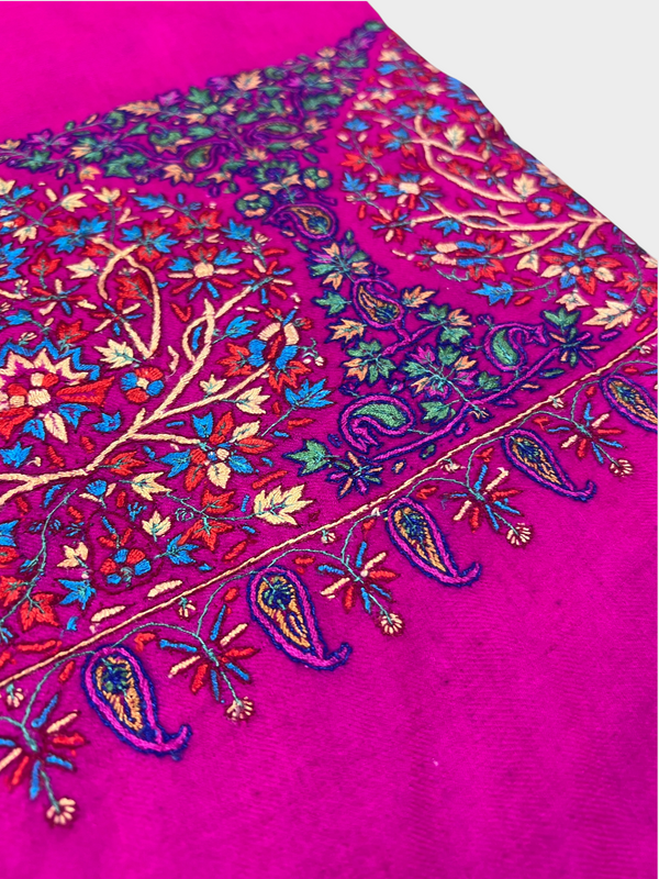 Pure Pashmina Hand-Embroidered Sozni Border Shawl - Tajmehalhandicrafts