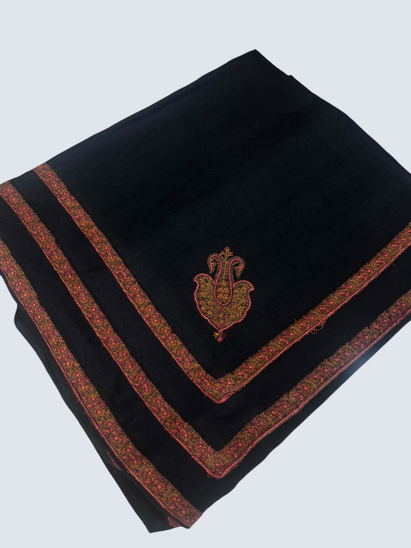Three Kingri design black pashmina border
