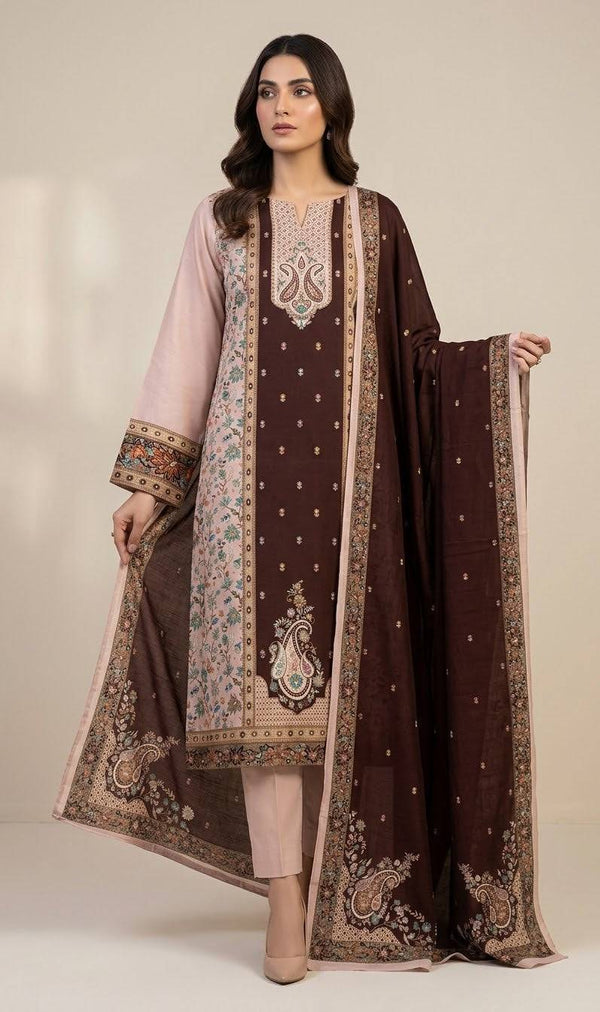 Buble Pink with brown Maharani Unstitched Suits