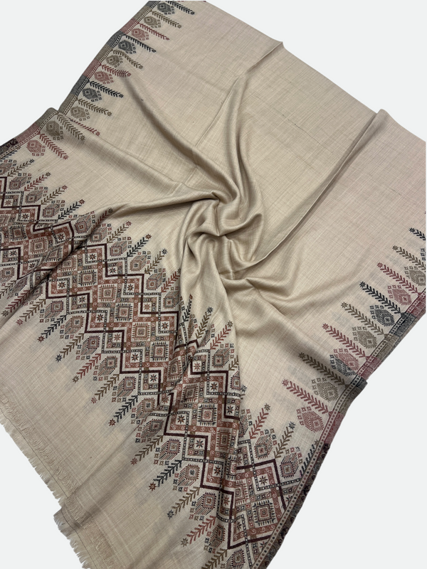 Woolen Swati Cross-Stitch Border Shawl - 03