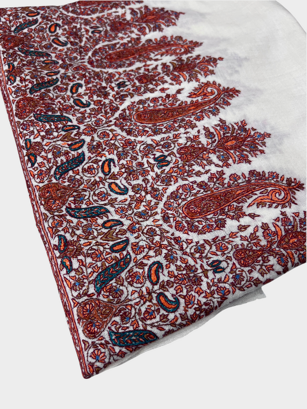 Pure Pashmina Hand-Embroidered Sozni Border Shawl - 02 - Tajmehalhandicrafts