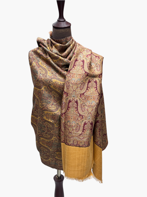 Sunday Monday kani Moonlight Shawl Mustard with Maroon