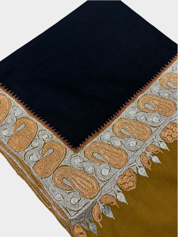 Pure Pashmina Hand-Embroidered Sozni Border Shawl - 07 - Tajmehalhandicrafts
