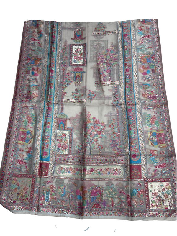 Skin Color Shikargah Kani Pashmina Unstitched 3-Piece Suit