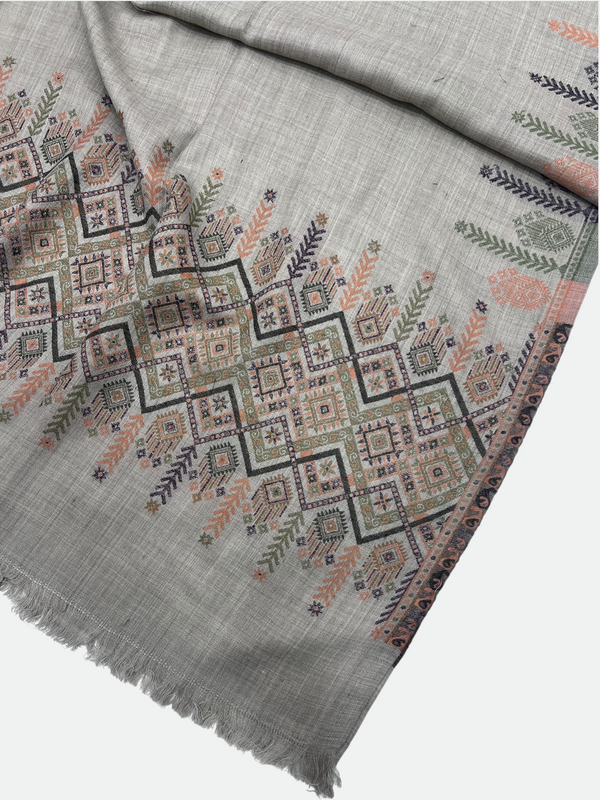 Woolen Swati Cross-Stitch Border Shawl - 02