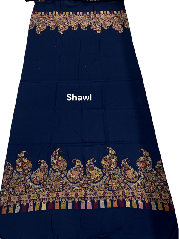 3-Piece Kani Woolen unstitched Suit - Blue