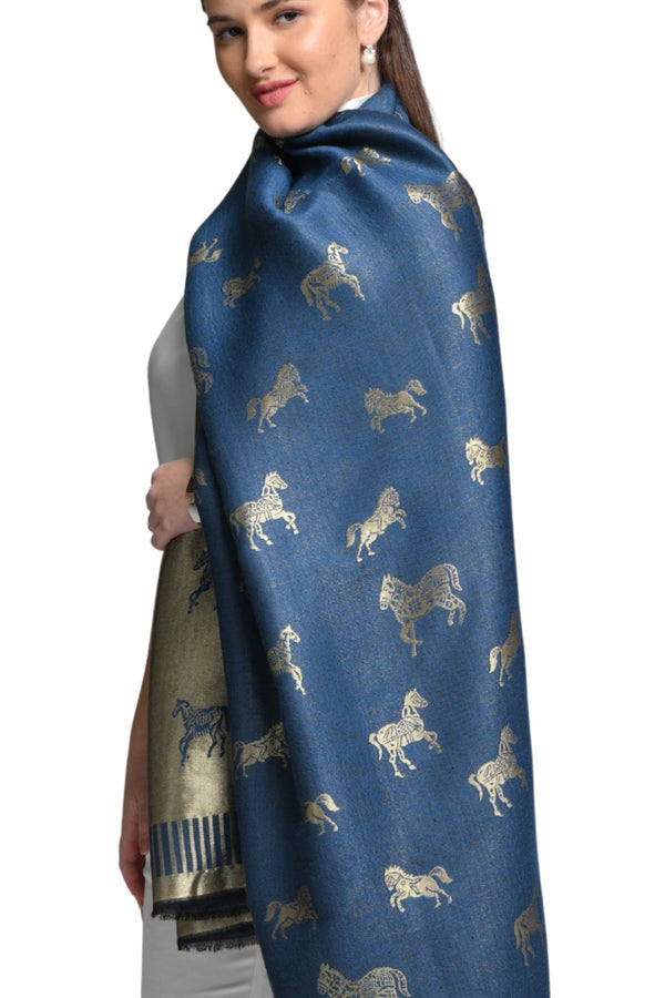 Twinlight reversible horse moonlight design shawl - Blue