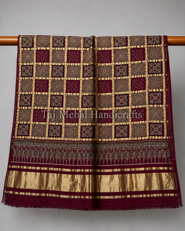 Traditional Ajrakh Design Patalo Gajji Silk Duppata