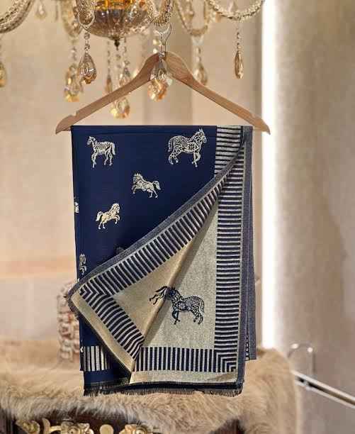Twinlight reversible horse moonlight design shawl - Navy Blue