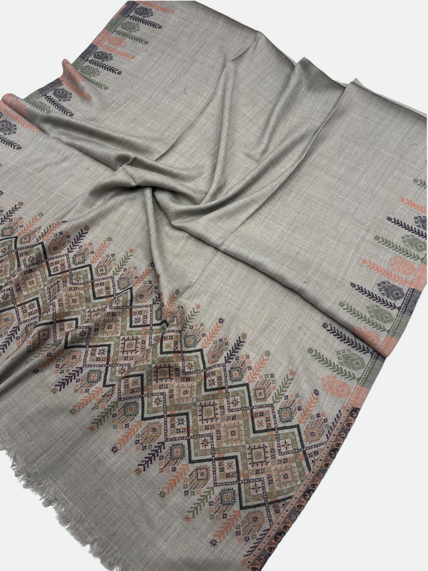 Woolen Swati Cross-Stitch Border Shawl - 02