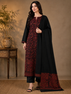 3-Piece Kani Woolen unstitched Suit - Black MonaLisa