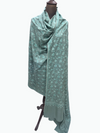 Women’s Green Pure Pashmina Sozni Jaal Shawl – White Hand Embroidery