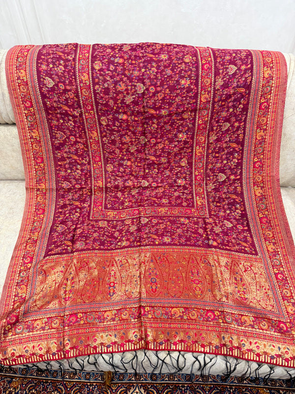 Pink Pure Indian Kani Silk Suit | Taj Mehal Handicrafts