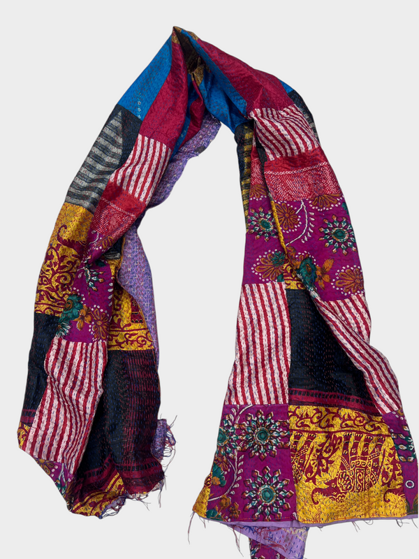 Bengal Kantha Handwork Patchwork Reversible Silk Stole