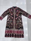 Handmade Kashmiri Kilimkari Coat – Black Multicolor Floral & Bird Embroidery