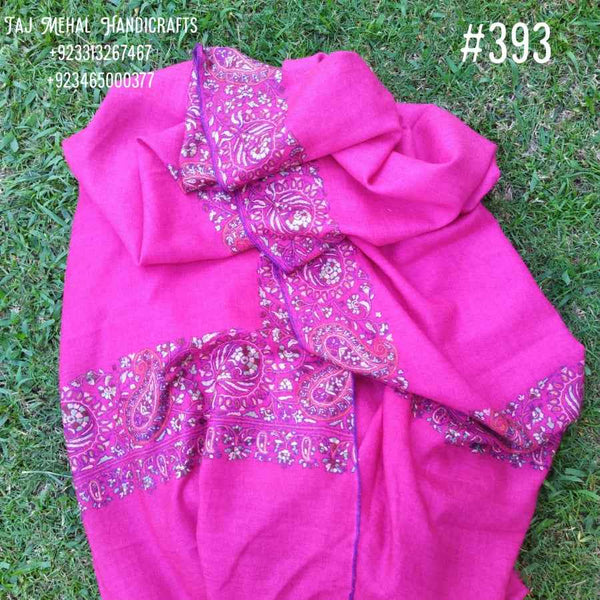 Pink Border Embroidery Cashmere Shawl