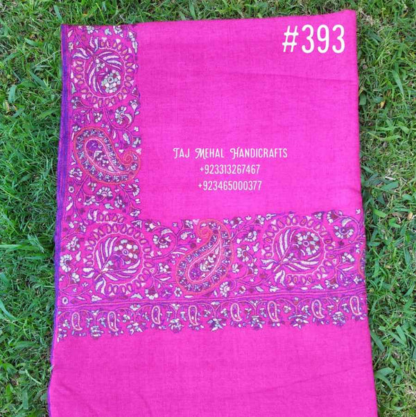 Pink Border Embroidery Cashmere Shawl