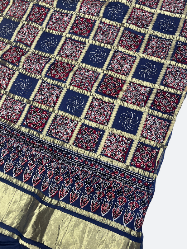 Traditional Ajrakh Design Patalo Gajji Silk Duppata