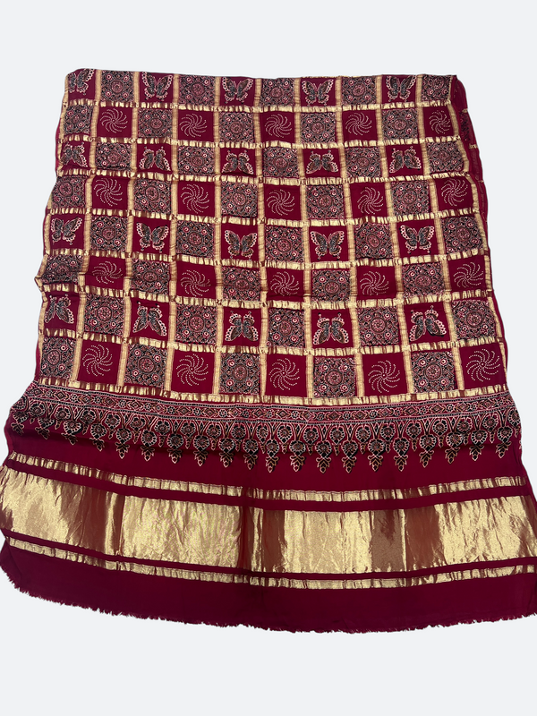 Traditional Ajrakh Design Patalo Gajji Silk Duppata