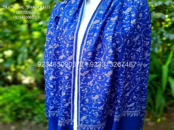 Royal Blue Sozni Jaal Embroidered Pashmina Shawl