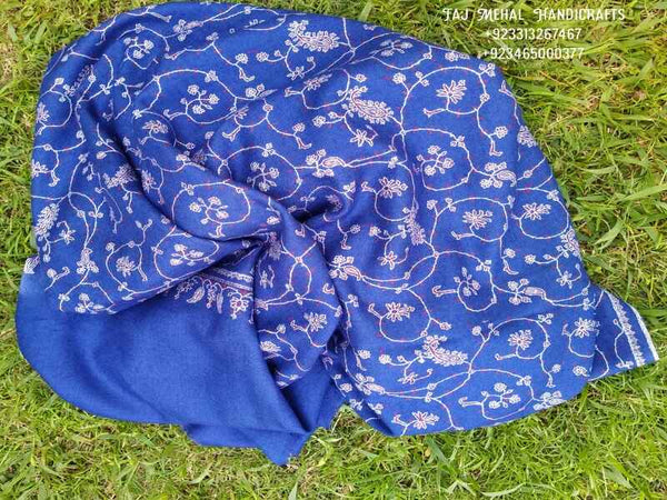 Royal Blue Sozni Jaal Embroidered Pashmina Shawl