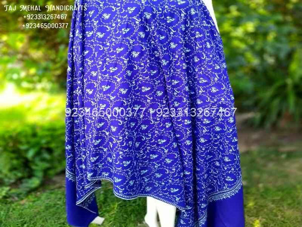 Royal Blue Sozni Jaal Embroidered Pashmina Shawl