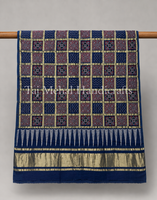 Traditional Ajrakh Design Patalo Gajji Silk Duppata