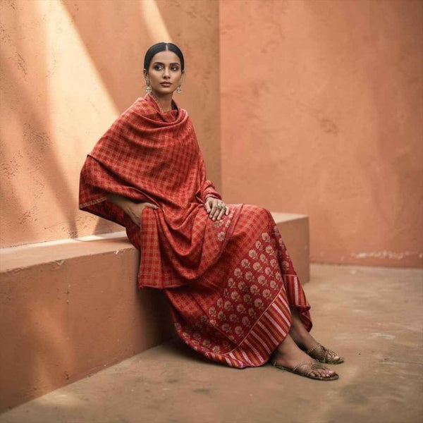 Traditional Embroidered Shawl and Dress Set