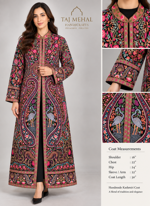 One-of-a-Kind Handmade Kashmiri Embroidered Coat – Bird & Paisley Design