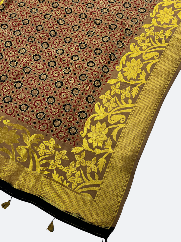 AJRAKH PRINT DOLA SILK ZARI WEAVING DUPATTA