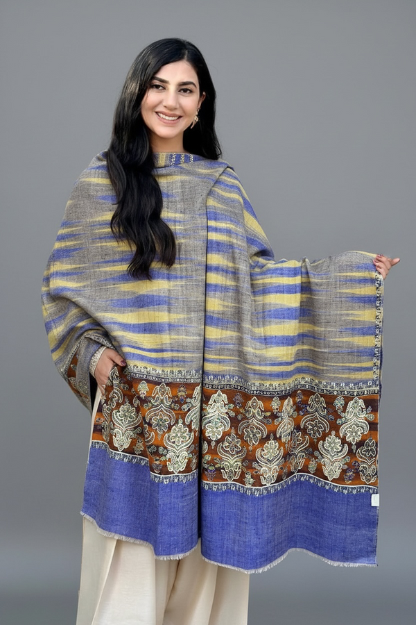 Pure Pashmina Hand-Embroidered Sozni Border Shawl - 01 - Tajmehalhandicrafts