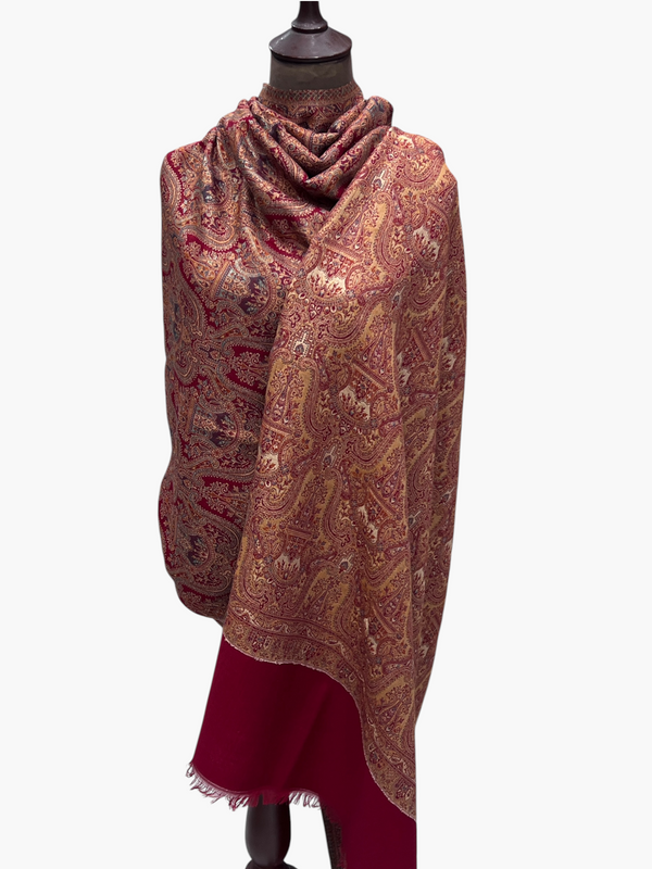 Sunday Monday kani monlight shawl Maroon with Gold