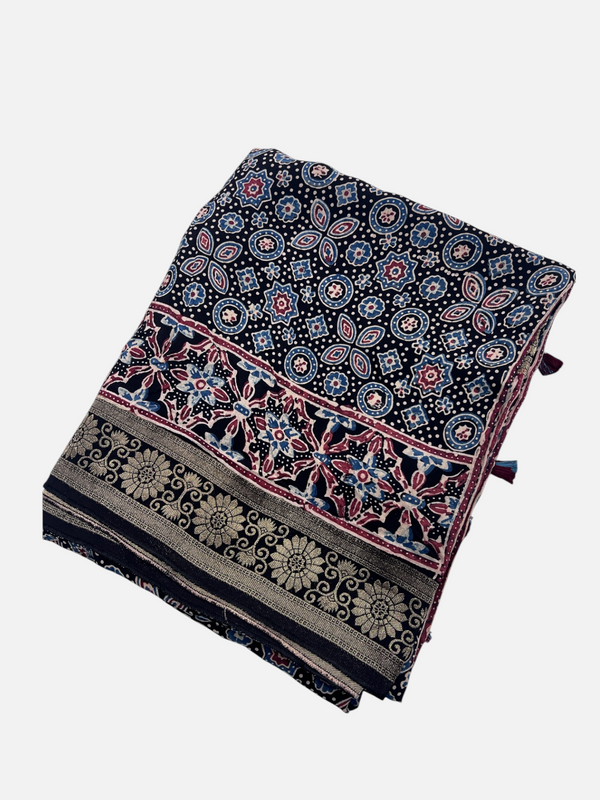 Traditional Ajrakh Block Monga silk Shawl