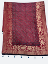Premium Dola Silk Ajrakh Hand Block Print Natural Dye Zari Border Dupatta