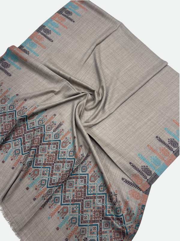 Woolen Swati Cross-Stitch Border Shawl - 01