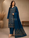 3-Piece Kani Woolen unstitched Suit - Teal