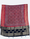 Dola Silk Ajrakh Dupatta with Natural Dye Hand Block Print & Zari Border