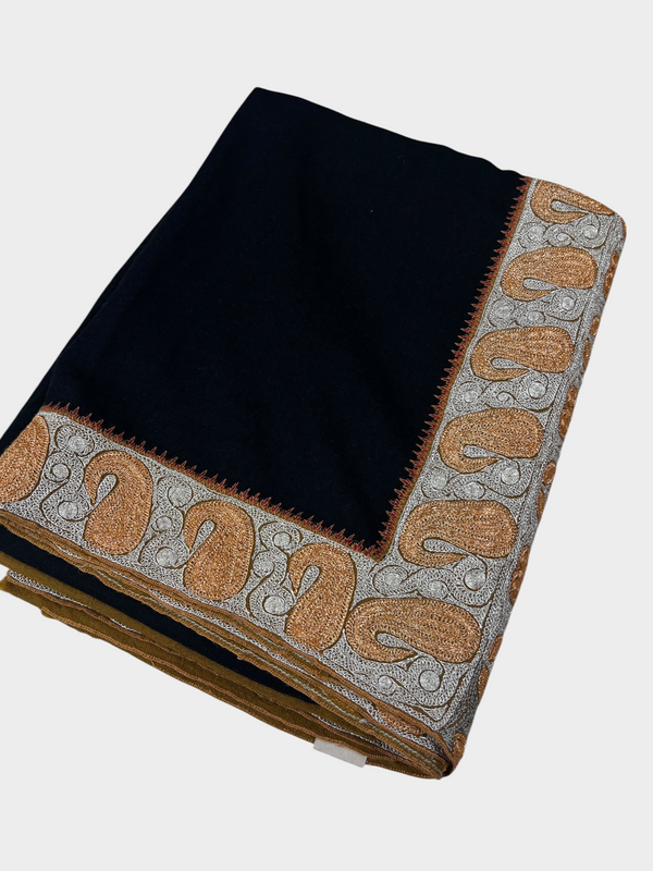 Pure Pashmina Hand-Embroidered Sozni Border Shawl - 07 - Tajmehalhandicrafts