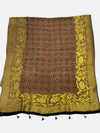 AJRAKH PRINT DOLA SILK ZARI WEAVING DUPATTA